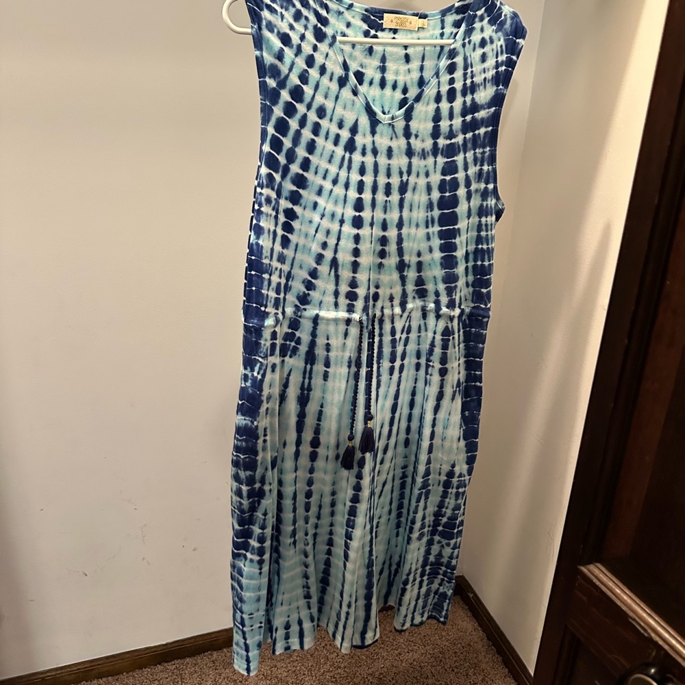 Blue Tie-Dye Sleeveless Dress